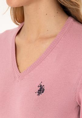 Kadın Pembe V Yaka Basic Kazak - 50313590088