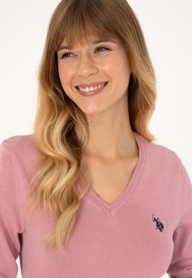 Kadın Pembe V Yaka Basic Kazak - 50313590088