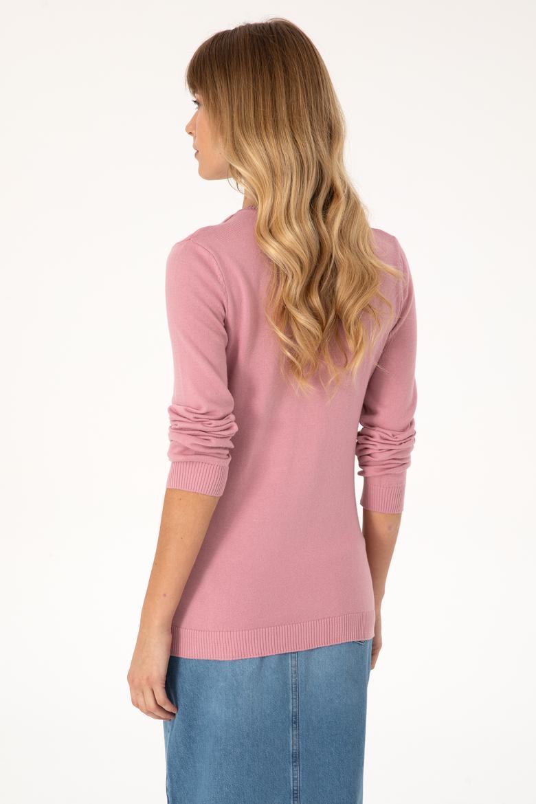 Kadın Pembe V Yaka Basic Kazak - 50313590088