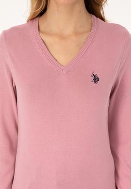 Kadın Pembe V Yaka Basic Kazak - 50313590088