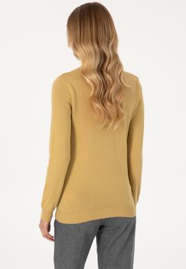 Kadın Hardal V Yaka Basic Kazak - 50313590095