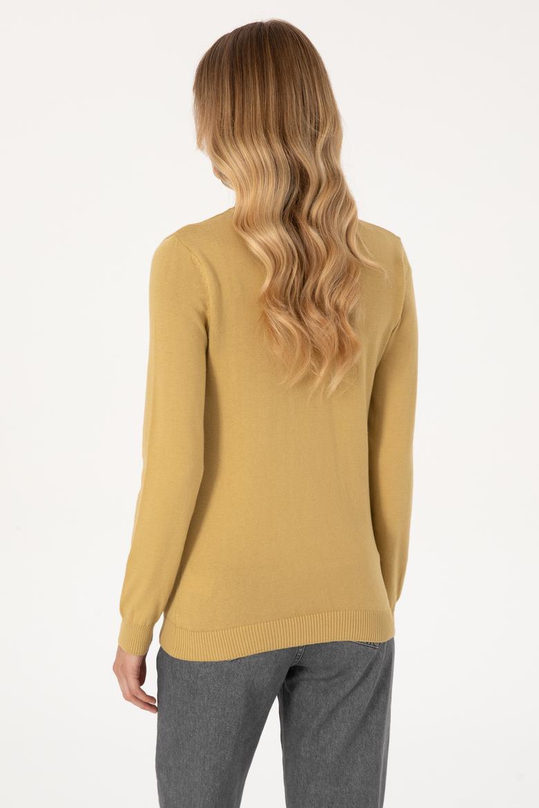 Kadın Hardal V Yaka Basic Kazak - 50313590095