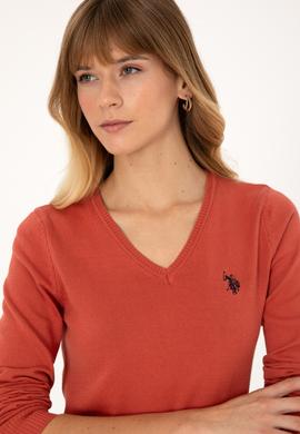 Kadın Gül Kurusu V Yaka Basic Kazak - 50313590067