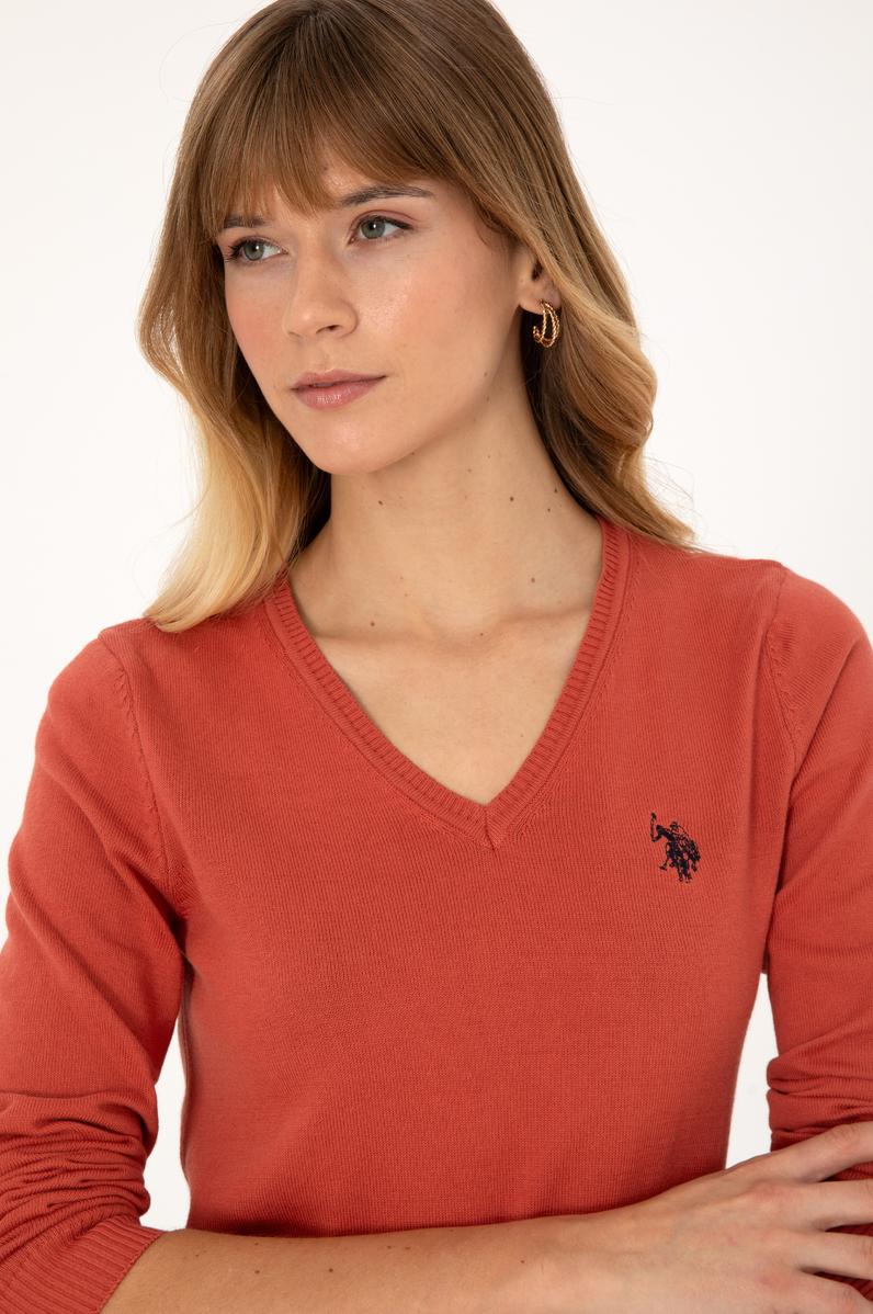 Kadın Gül Kurusu V Yaka Basic Kazak