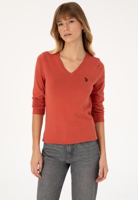 Kadın Gül Kurusu V Yaka Basic Kazak - 50313590067