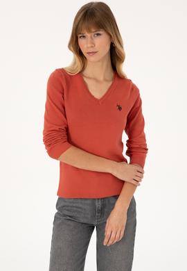 Kadın Gül Kurusu V Yaka Basic Kazak - 50313590067