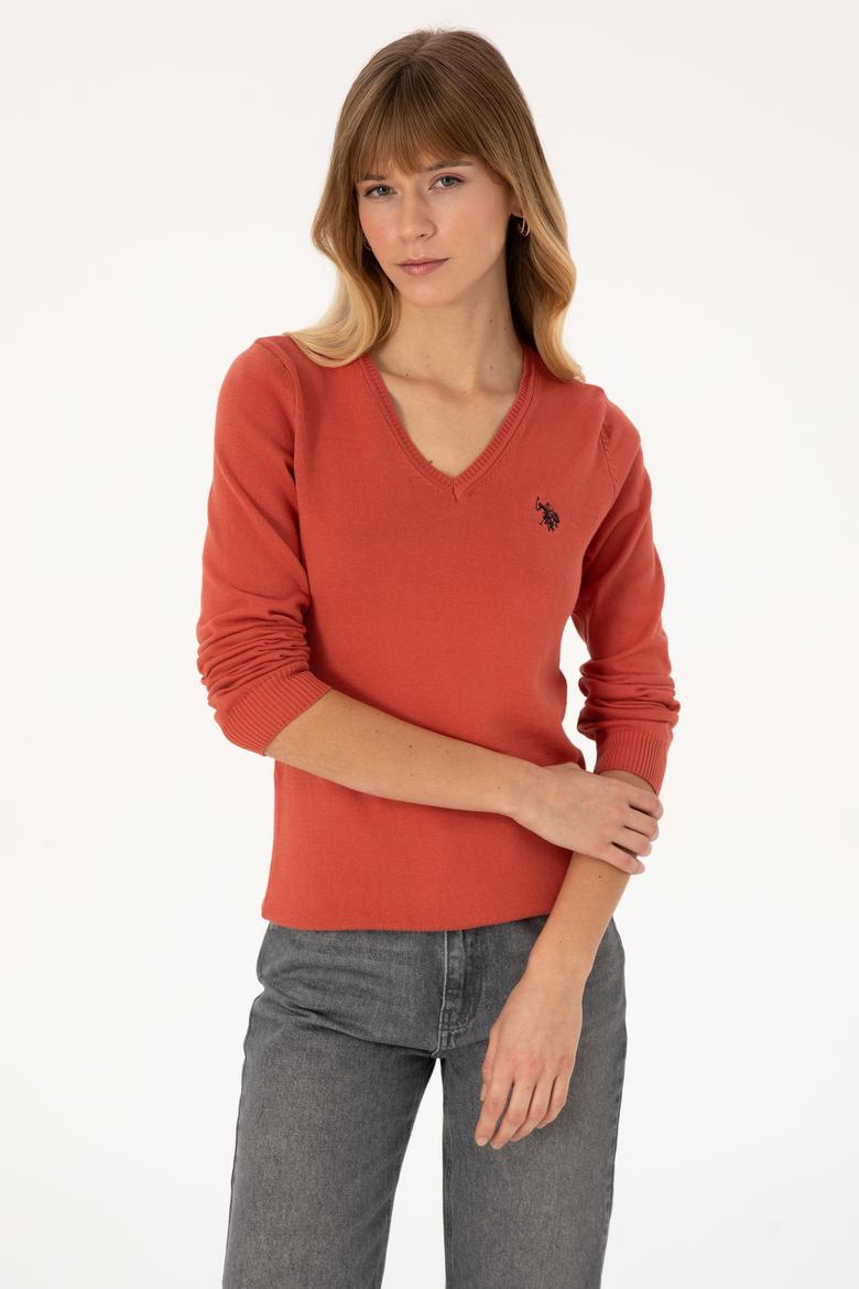 Kadın Gül Kurusu V Yaka Basic Kazak - 50313590067