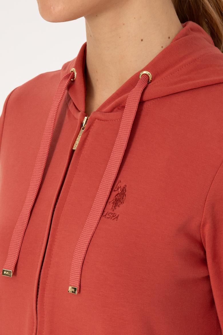 Kadın Kiremit Fermuarlı Kapüşonlu Sweatshırt - 50313594024