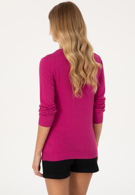 Kadın Pembe V Yaka Basic Kazak - 50313590060