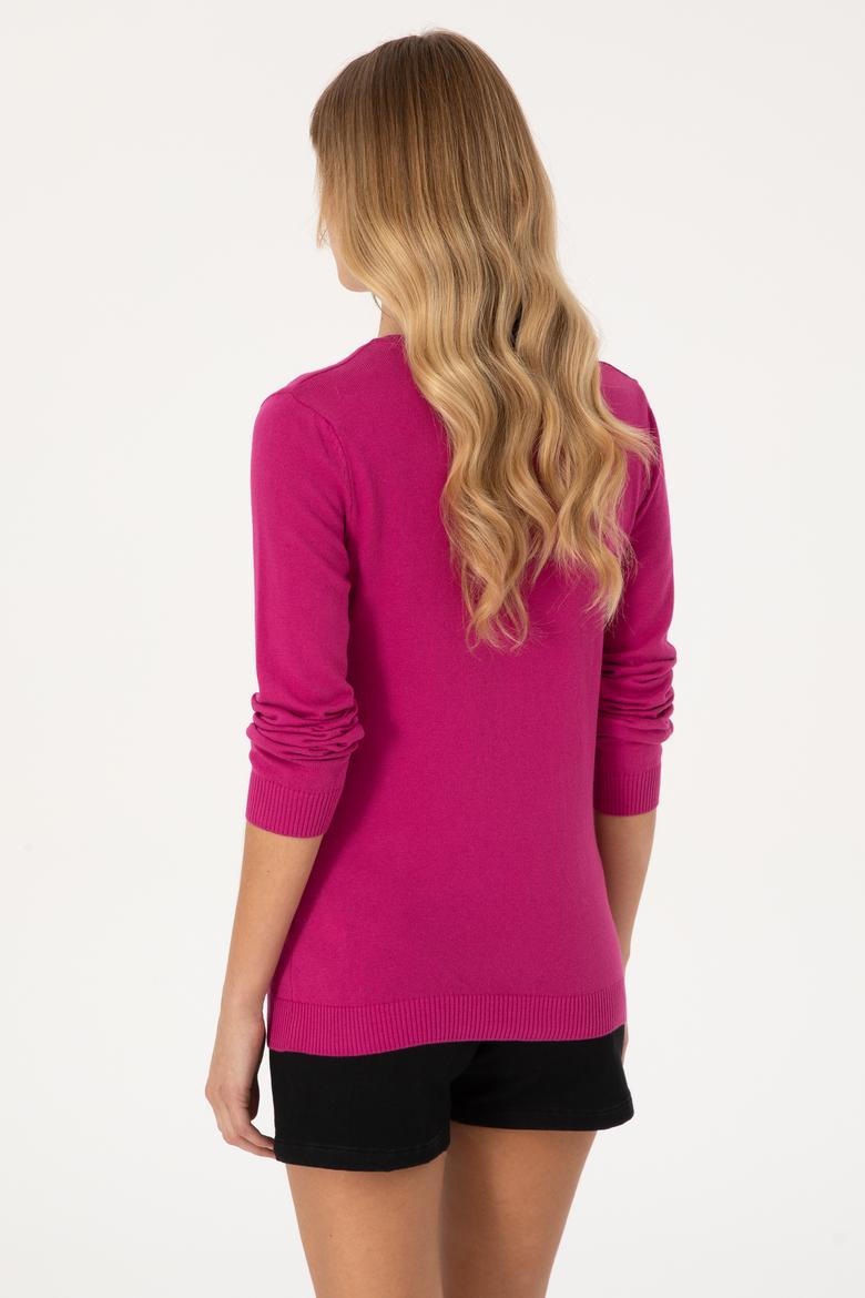 Kadın Pembe V Yaka Basic Kazak - 50313590060