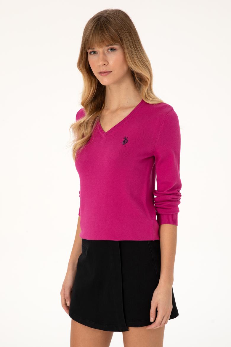 Kadın Pembe V Yaka Basic Kazak - 50313590060