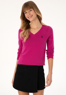 Kadın Pembe V Yaka Basic Kazak - 50313590060