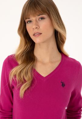 Kadın Pembe V Yaka Basic Kazak - 50313590060