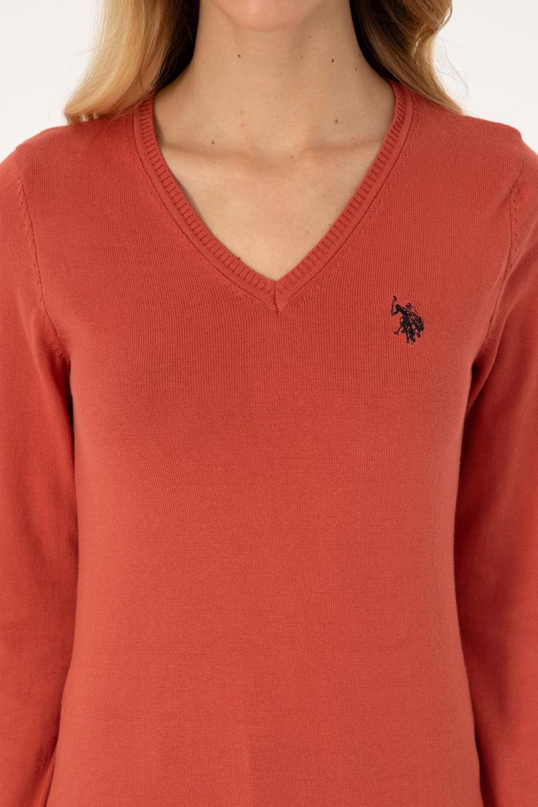 Kadın Gül Kurusu V Yaka Basic Kazak - 50313590067