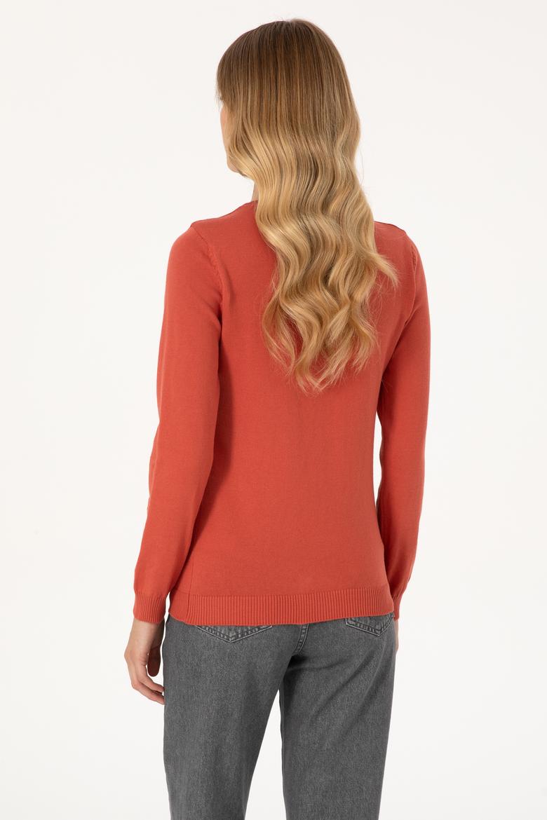 Kadın Gül Kurusu V Yaka Basic Kazak - 50313590067