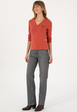 Kadın Gül Kurusu V Yaka Basic Kazak - 50313590067