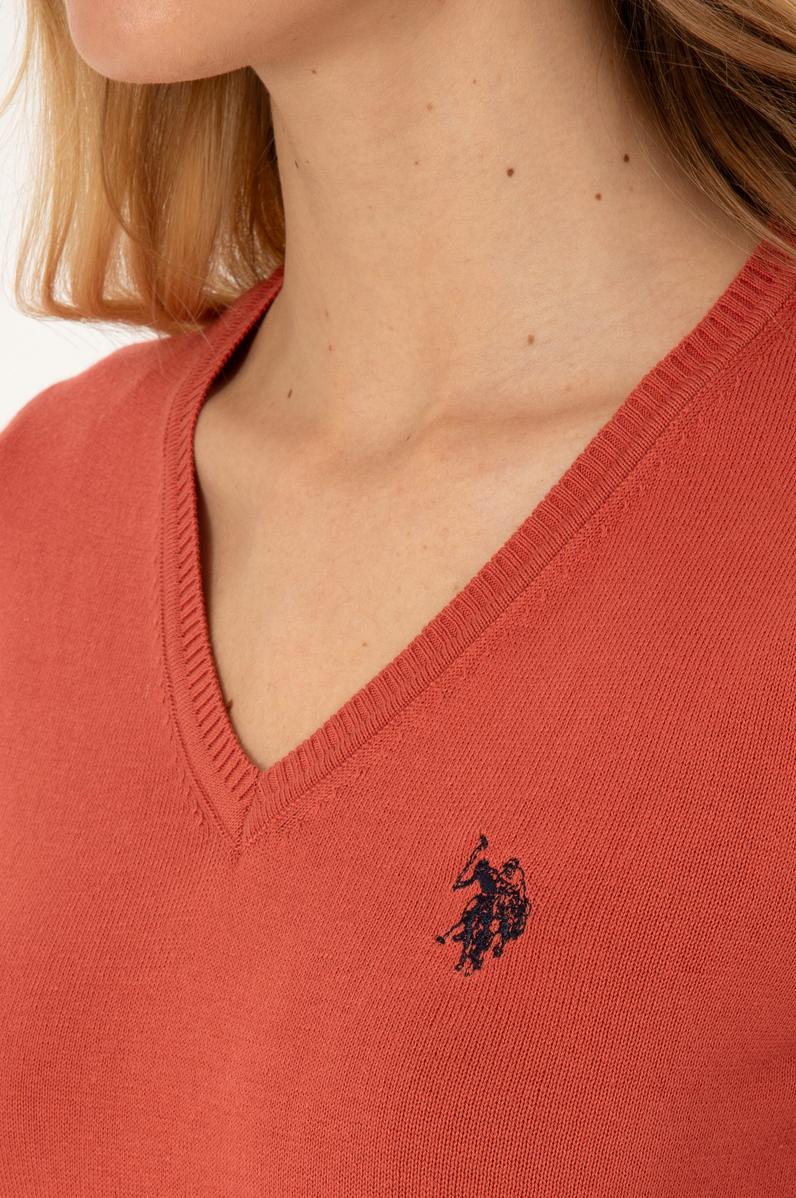 Kadın Gül Kurusu V Yaka Basic Kazak