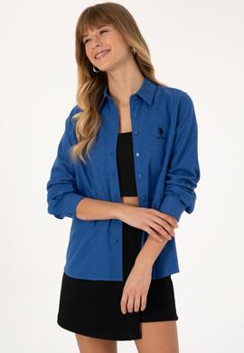 Kadın Mavi Uzun Kollu Basic Gömlek - 50316518006