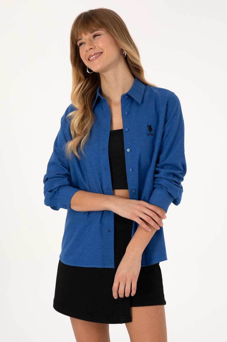 Kadın Mavi Uzun Kollu Basic Gömlek