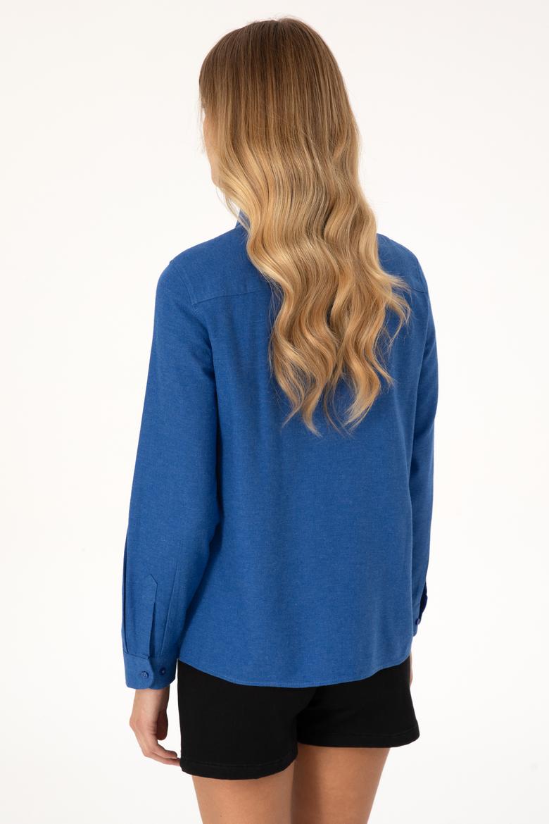 Kadın Mavi Uzun Kollu Basic Gömlek - 50316518006