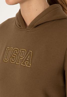 Kadın Haki Şardonlu Kapüşonlu Basic Sweatshirt - 50313566118