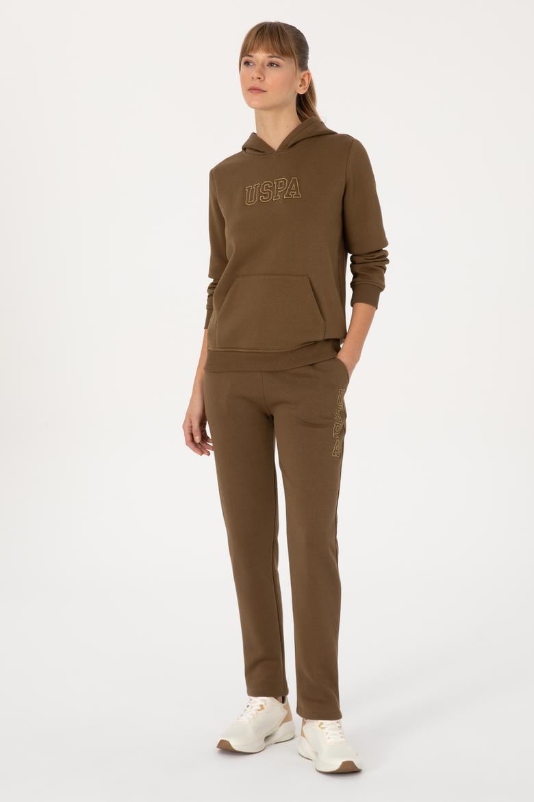 Kadın Haki Şardonlu Kapüşonlu Basic Sweatshirt - 50313566118