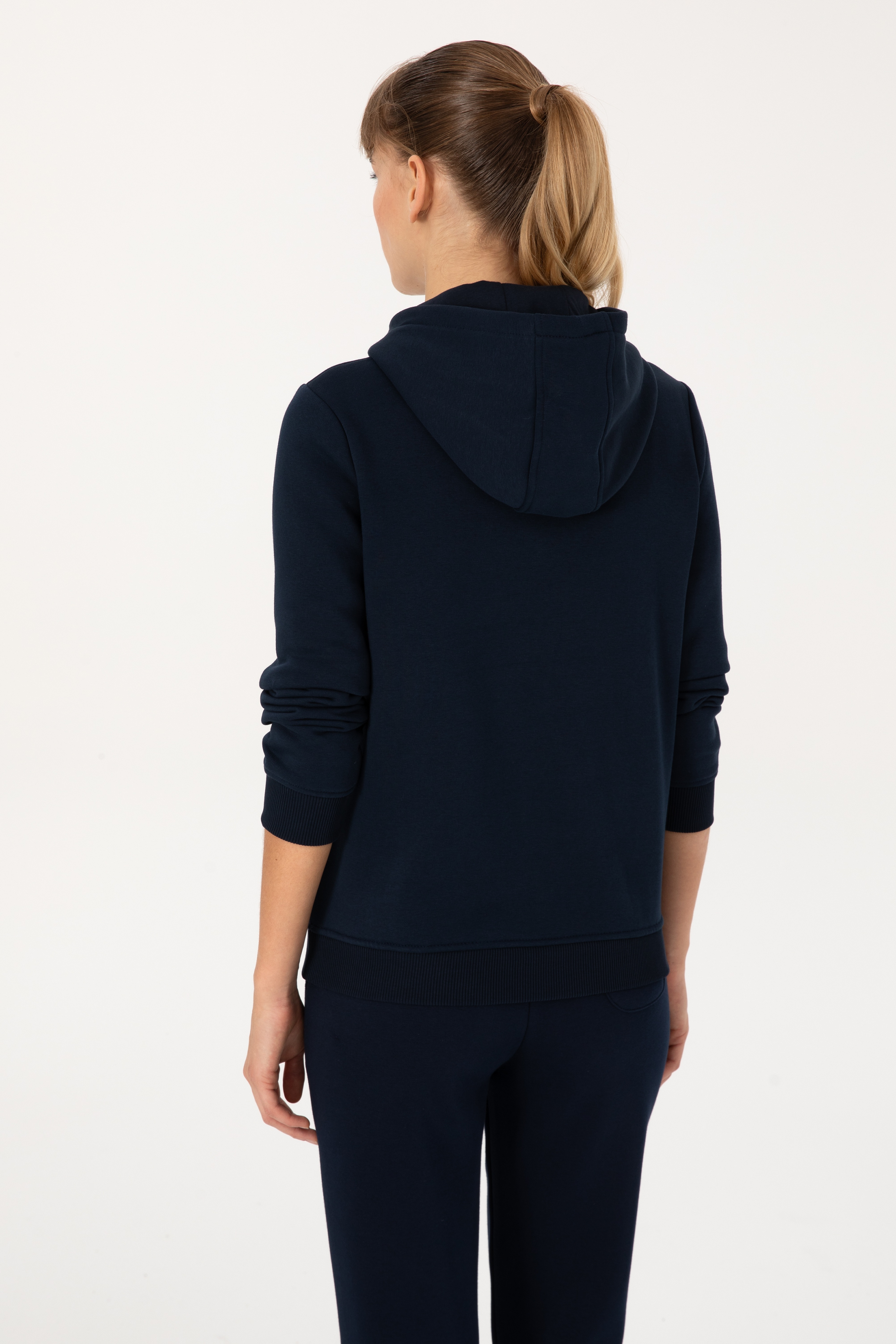 Kadın Lacivert Şardonlu Kapüşonlu Basic Sweatshirt