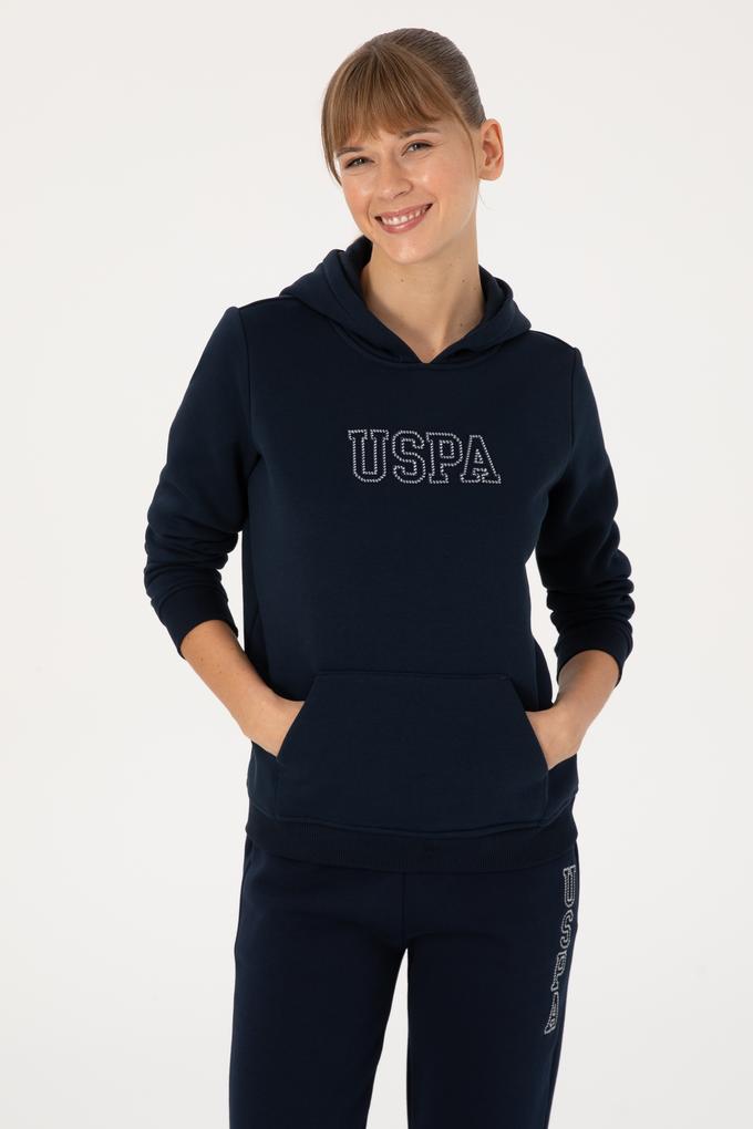 Kadın Lacivert Şardonlu Kapüşonlu Basic Sweatshirt