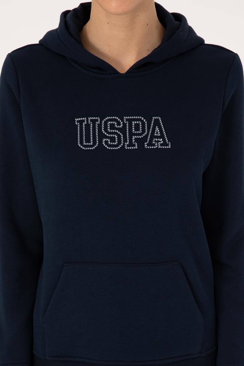 Kadın Lacivert Şardonlu Kapüşonlu Basic Sweatshirt - 50313566013