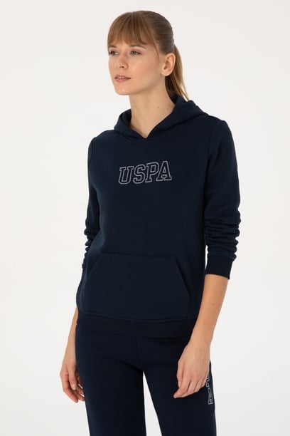 Kadın Lacivert Şardonlu Kapüşonlu Basic Sweatshirt