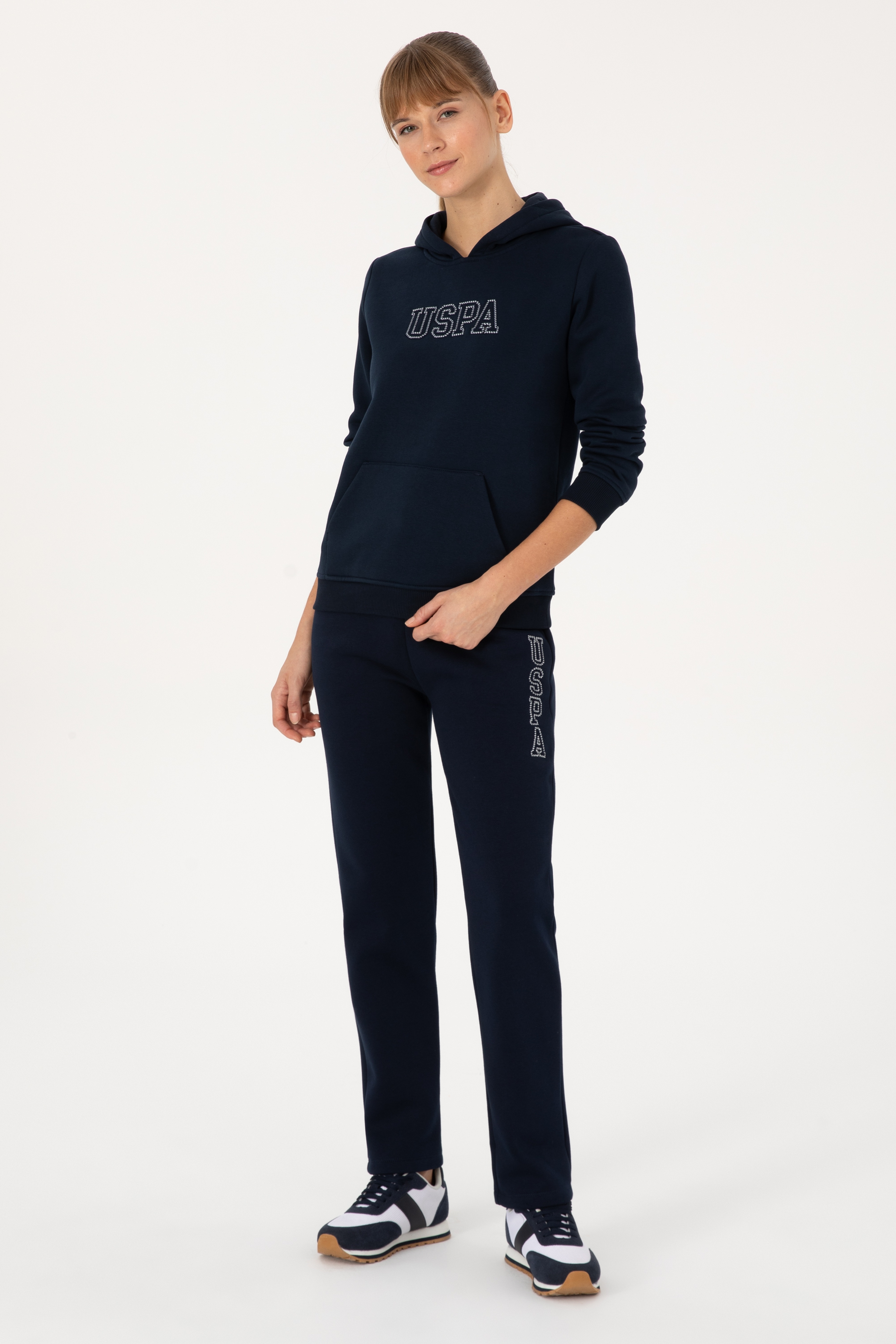 Kadın Lacivert Şardonlu Kapüşonlu Basic Sweatshirt - Image 4
