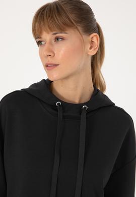 Kadın Siyah Modal Karışımlı Kapüşonlu Sweatshirt - 50313561005