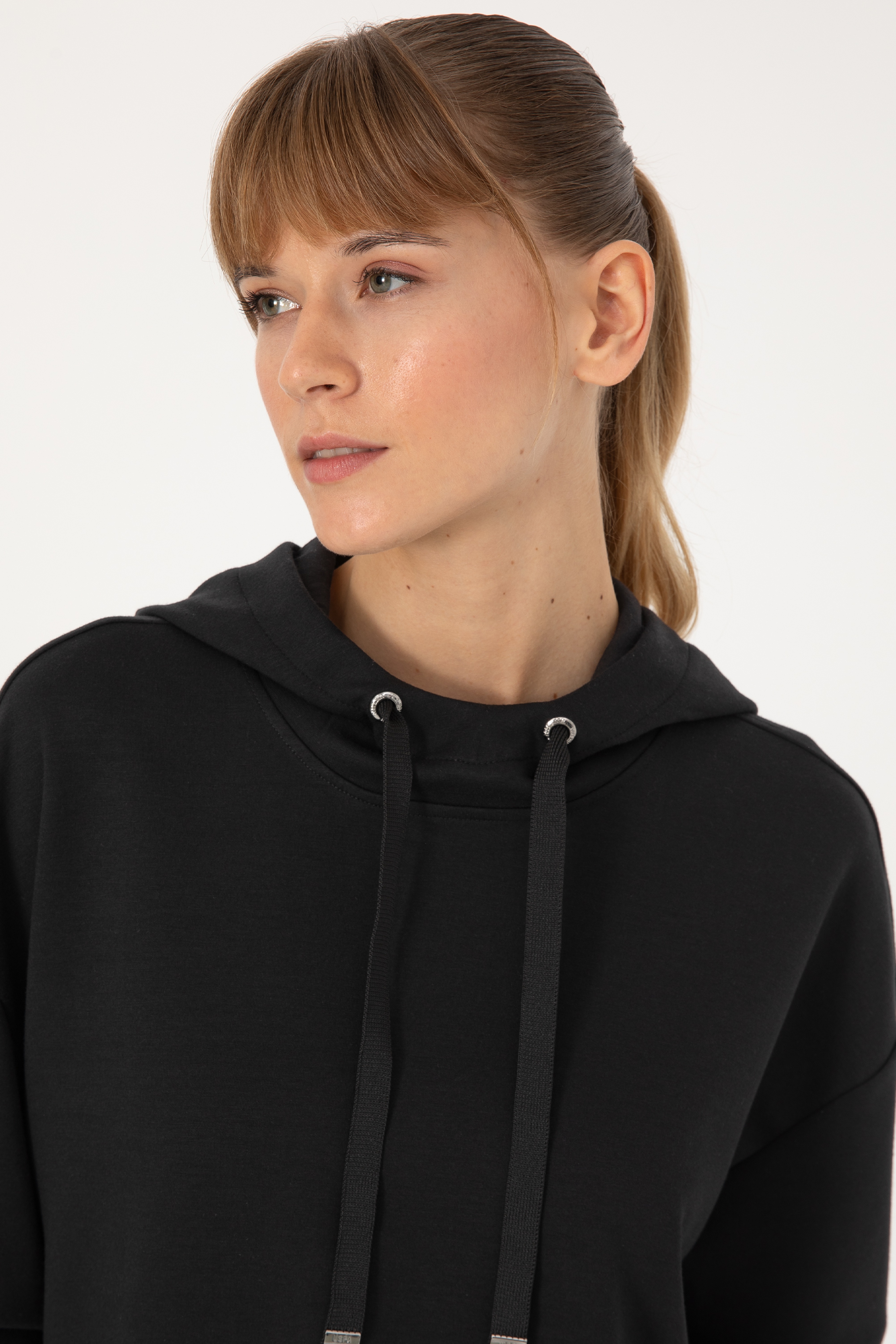 Kadın Siyah Modal Karışımlı Kapüşonlu Sweatshirt - Image 2
