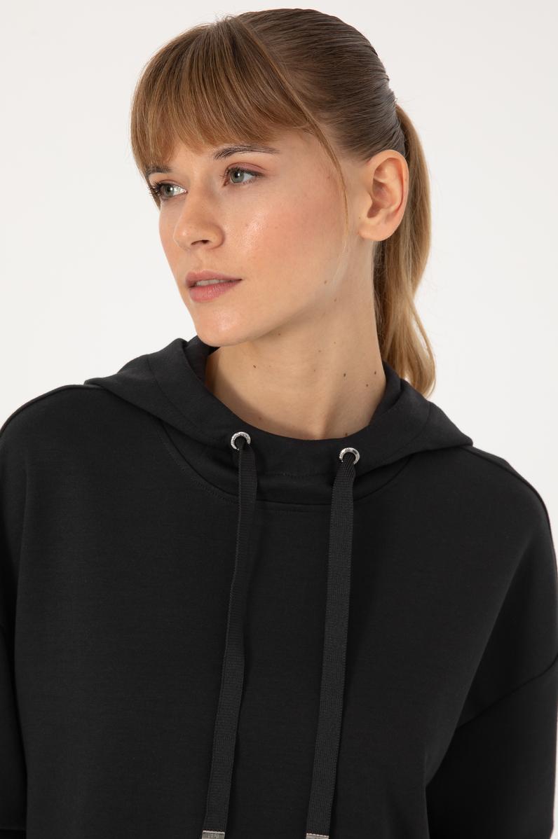 Kadın Siyah Modal Karışımlı Kapüşonlu Sweatshirt
