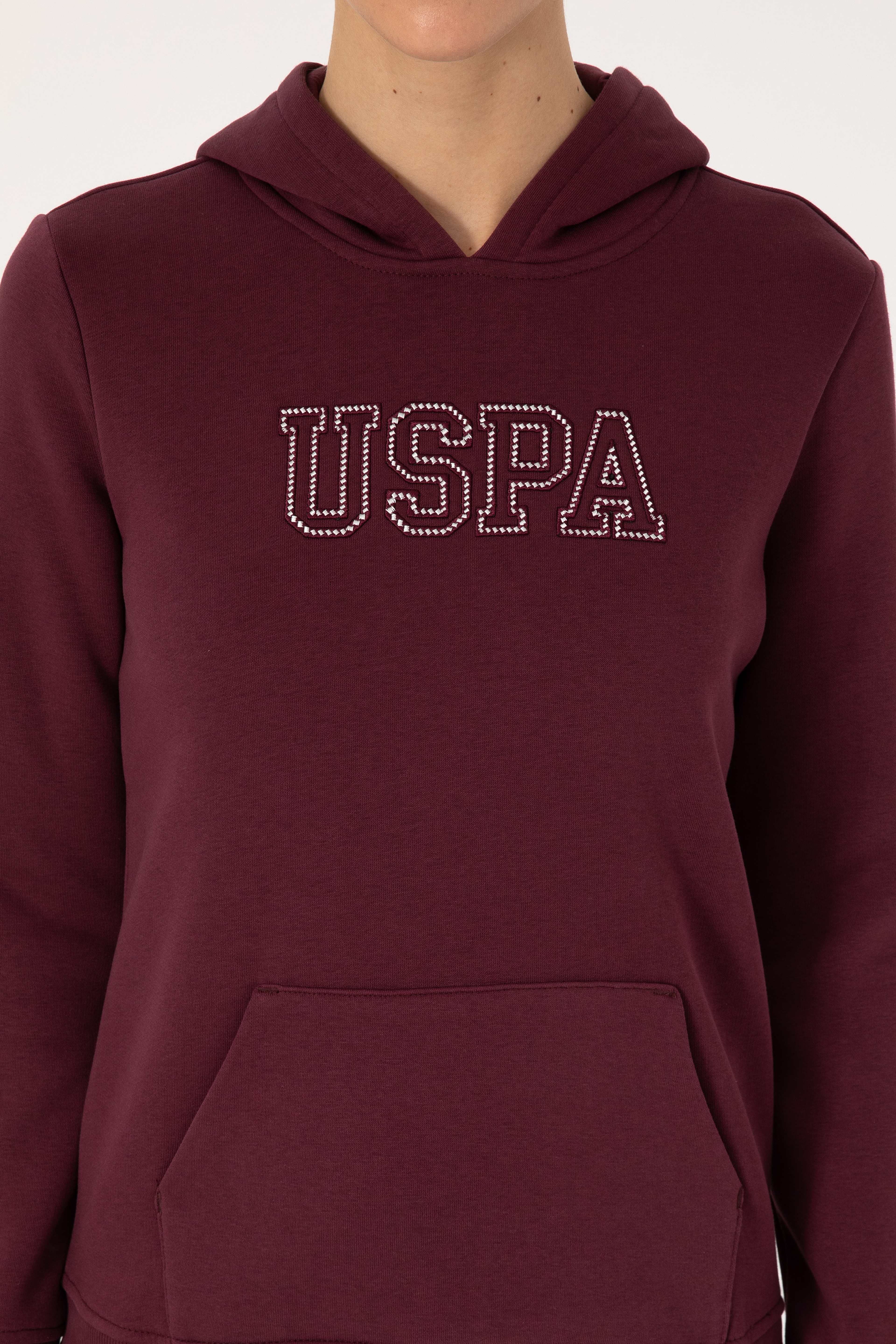 Kadın Bordo Şardonlu Kapüşonlu Basic Sweatshirt