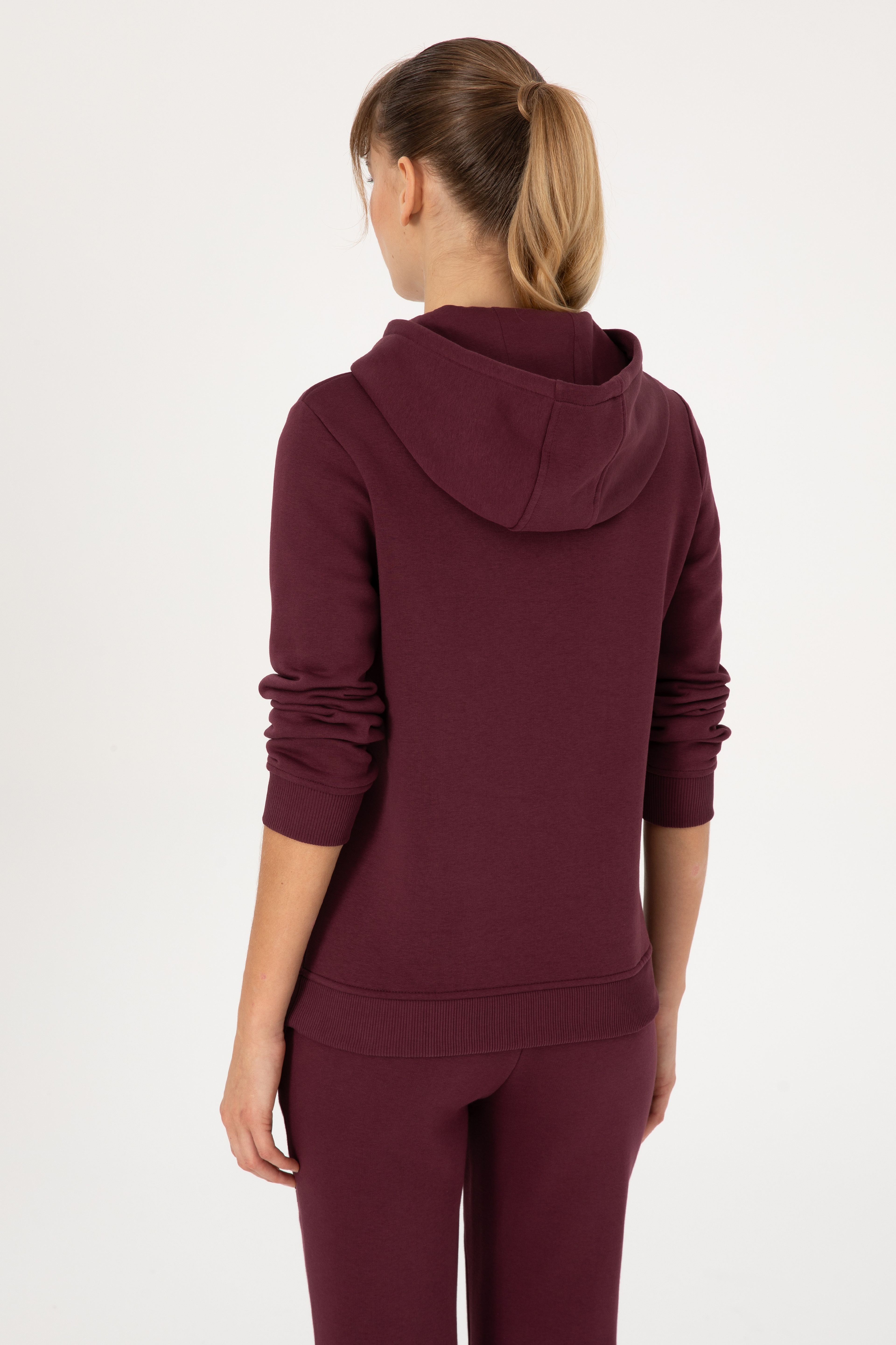 Kadın Bordo Şardonlu Kapüşonlu Basic Sweatshirt - Image 5