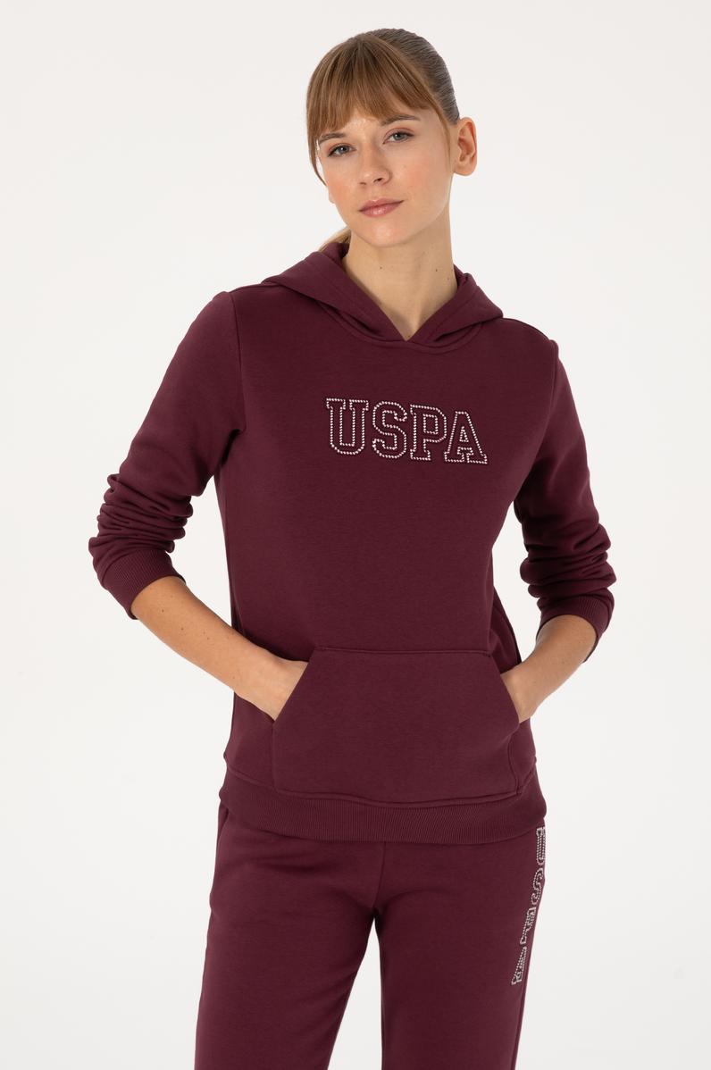 Kadın Bordo Şardonlu Kapüşonlu Basic Sweatshirt