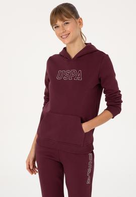 Kadın Bordo Şardonlu Kapüşonlu Basic Sweatshirt - 50313566092