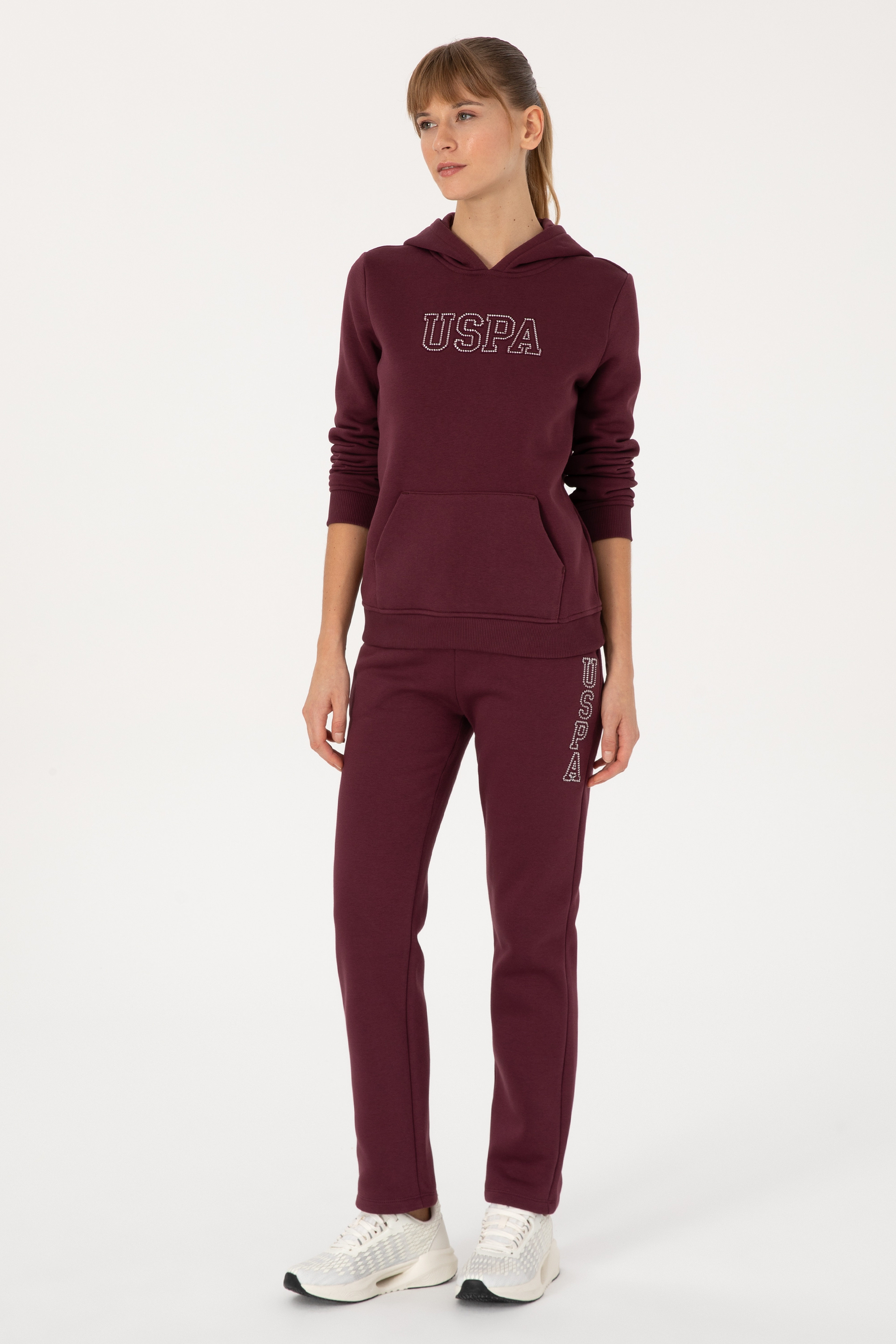Kadın Bordo Şardonlu Kapüşonlu Basic Sweatshirt