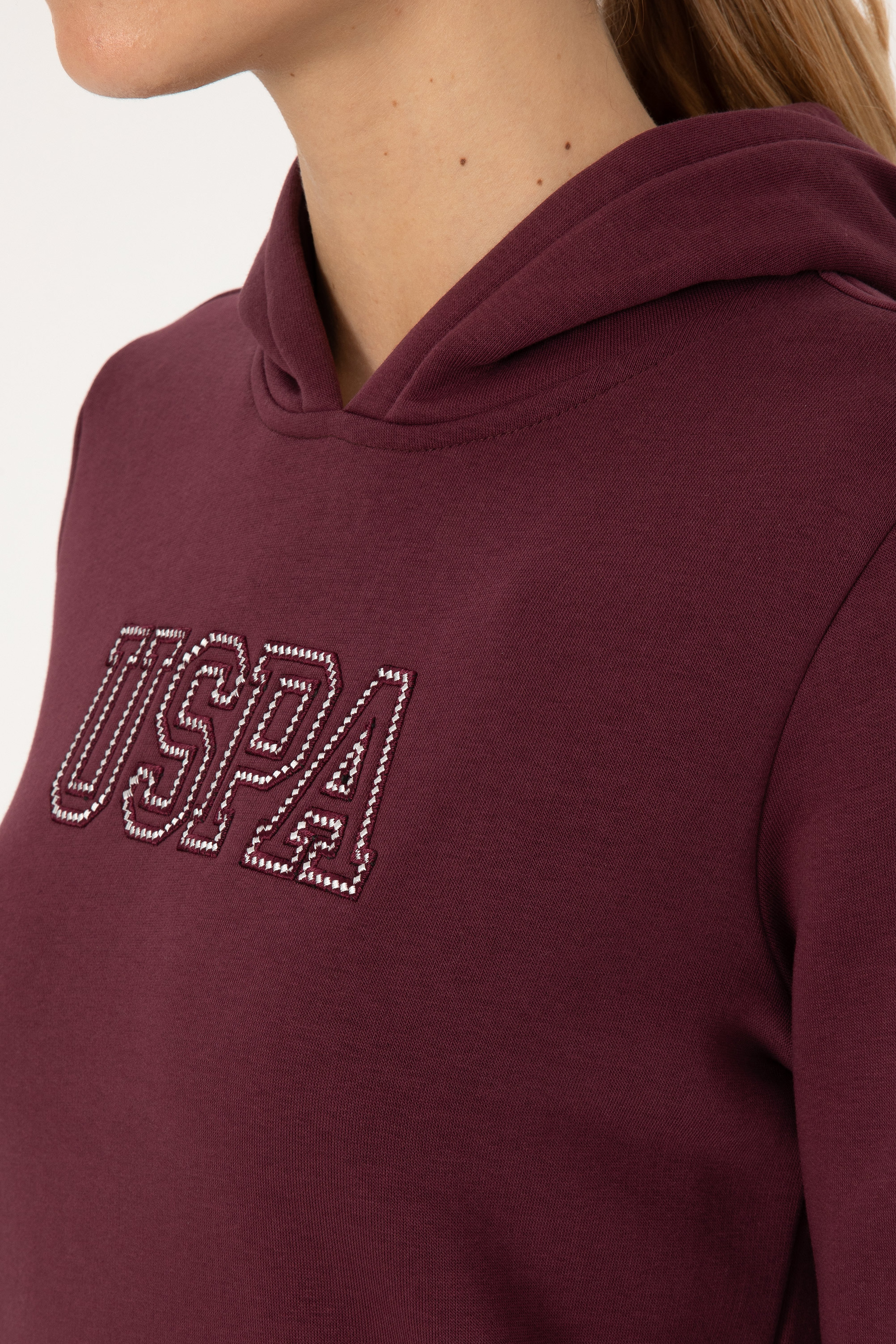 Kadın Bordo Şardonlu Kapüşonlu Basic Sweatshirt - Image 7