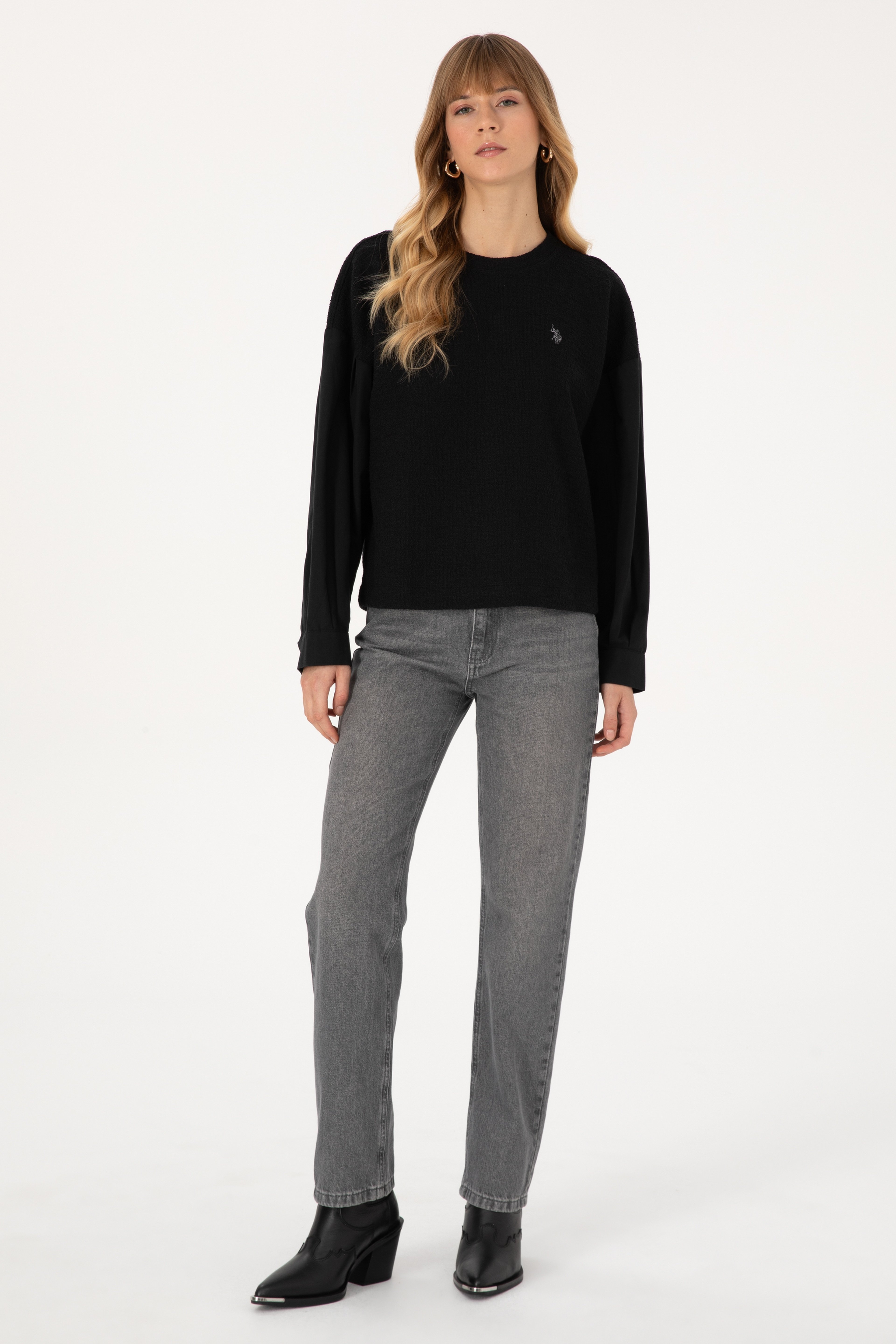 Kadın Gri Straight Fit Jean Pantolon - Image 1