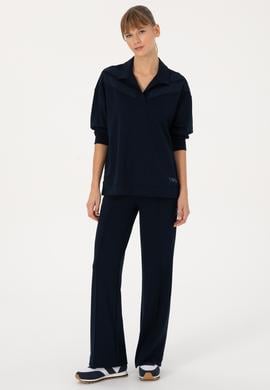 Kadın Lacivert Polo Yaka Sweatshirt - 50309082012