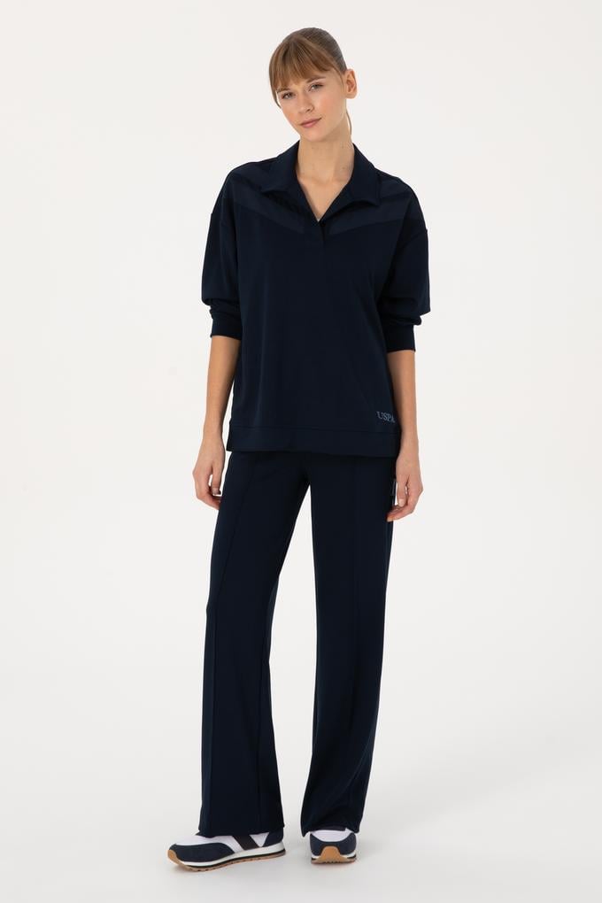 Kadın Lacivert Polo Yaka Sweatshirt