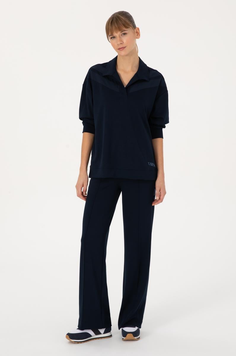 Kadın Lacivert Polo Yaka Sweatshirt