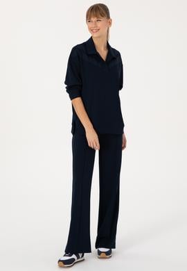 Kadın Lacivert Polo Yaka Sweatshirt - 50309082012