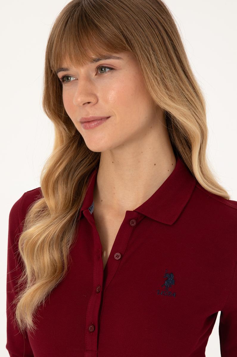 Kadın Bordo Basic Polo Yaka Sweatshirt