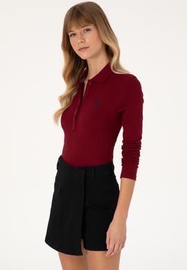 Kadın Bordo Basic Polo Yaka Sweatshirt - 50317627005