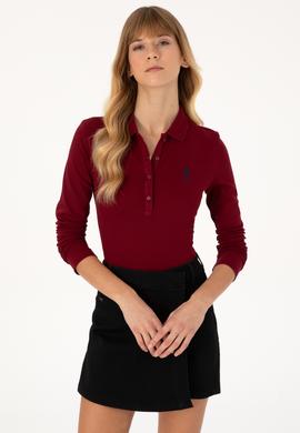 Kadın Bordo Basic Polo Yaka Sweatshirt - 50317627005