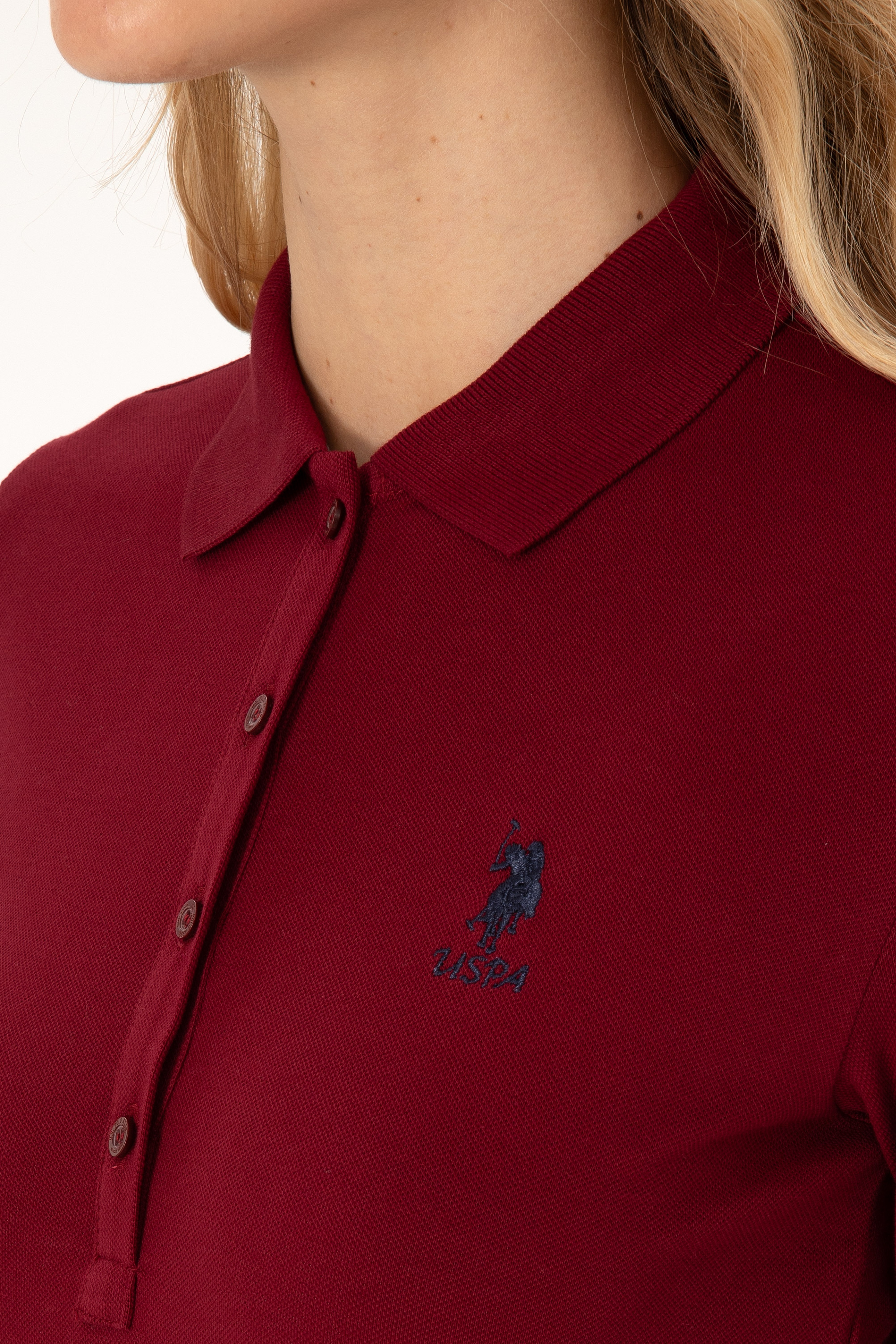 Kadın Bordo Basic Polo Yaka Sweatshirt - Image 7