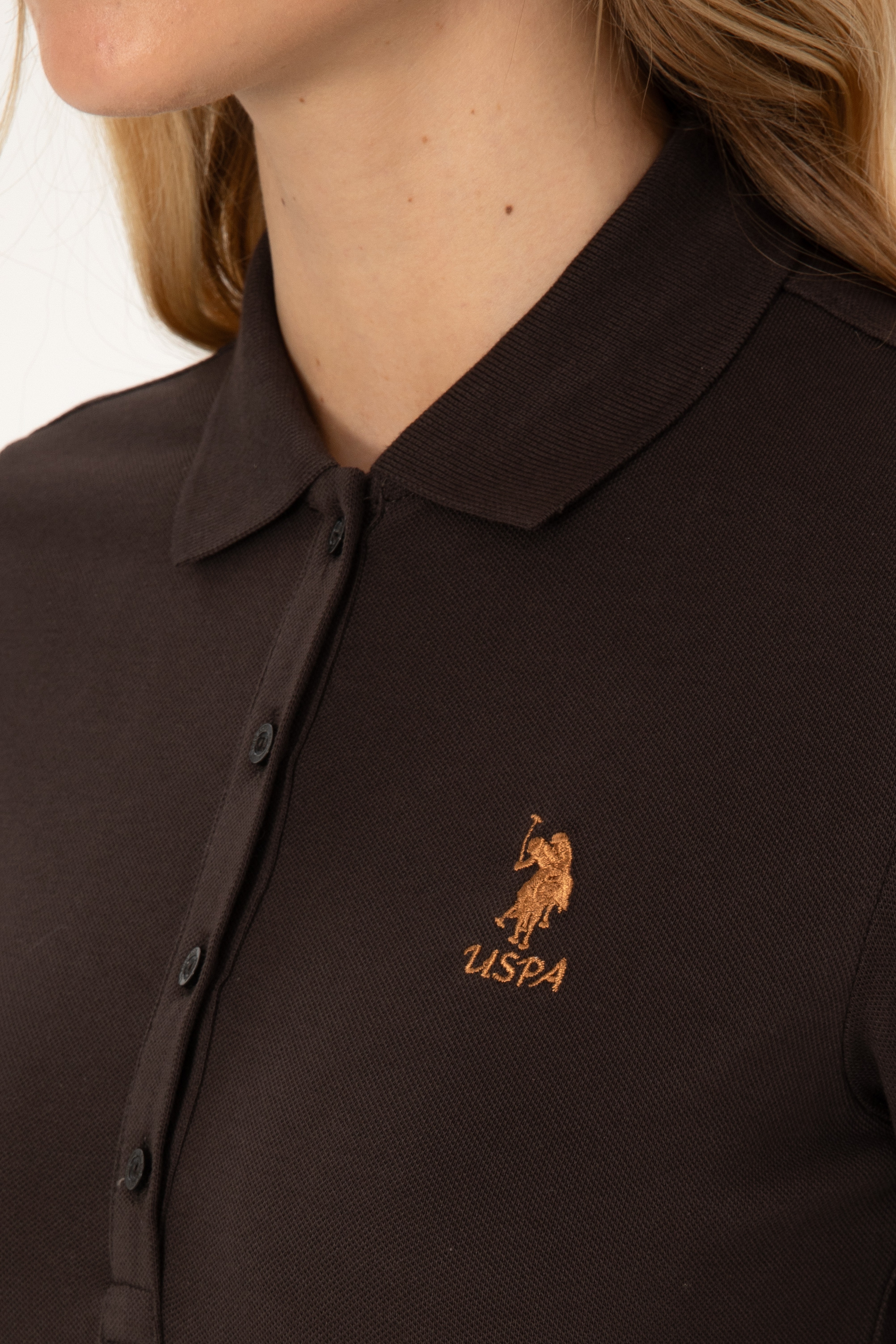 Kadın Kahverengi Basic Polo Yaka Sweatshirt - Image 7